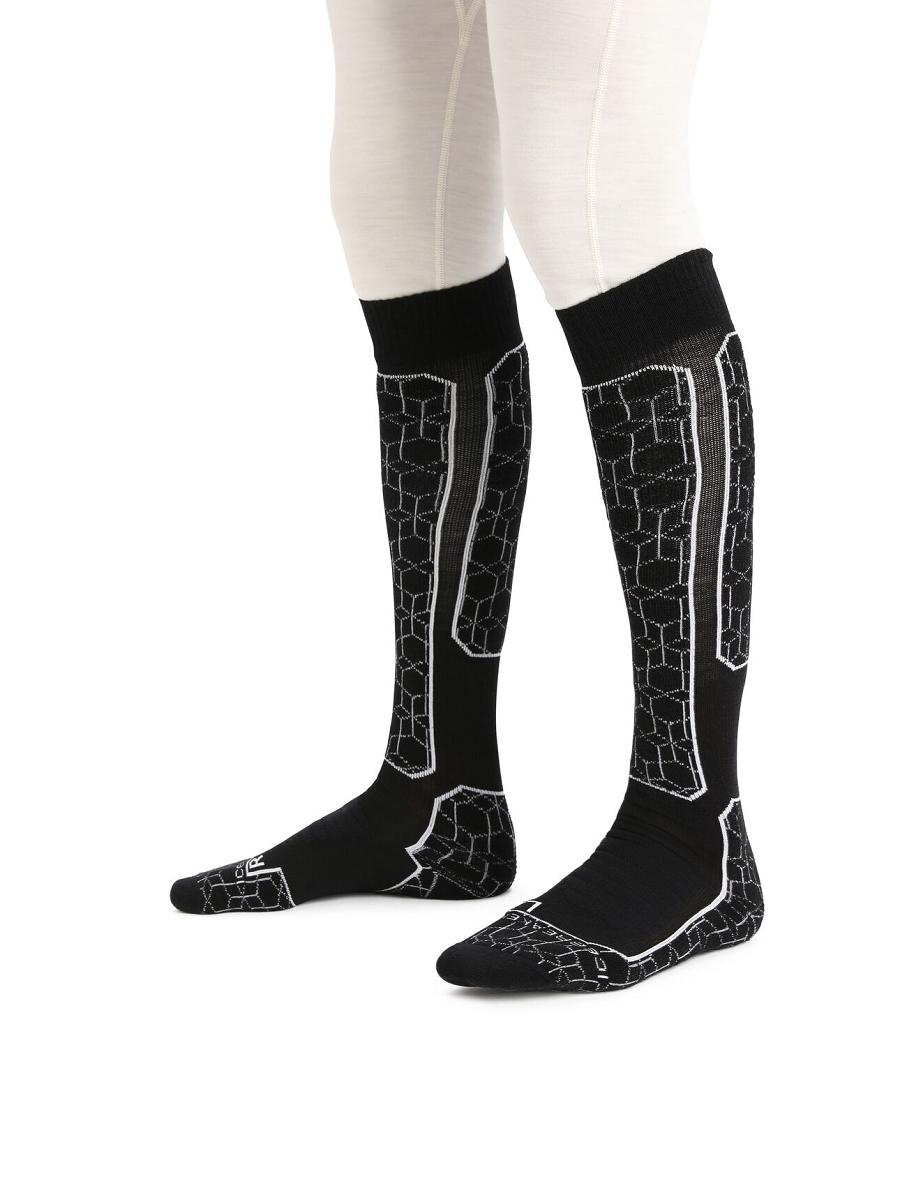 Black / Snow Men's Icebreaker Merino Ski+ Medium Over the Calf Alpine Geo Socks | USA 1005NWYB